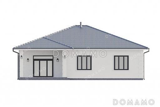 Проект одноэтажного дома с четырьмя спальнями, просторной гостиной-столовой и терасой / Фасад 1