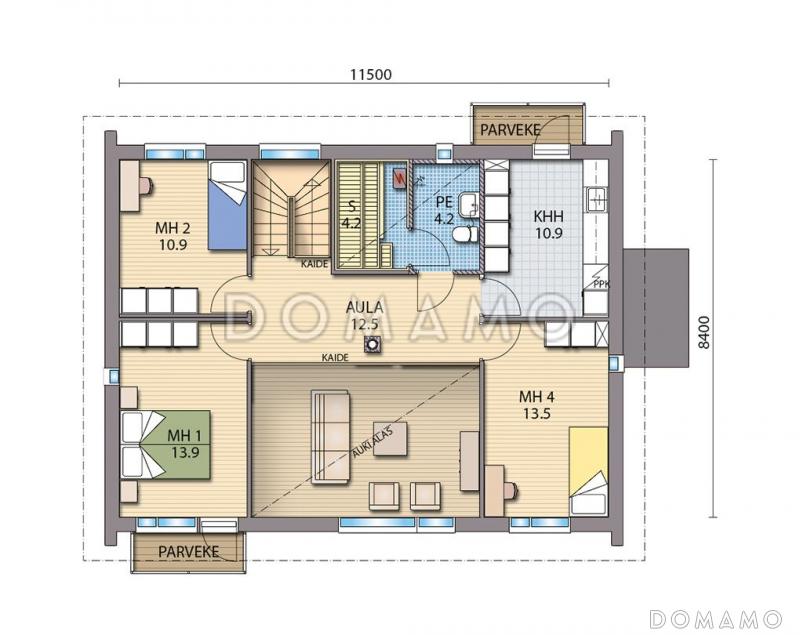 Проект каркасного дома с открытой террасой / План 2 этажа