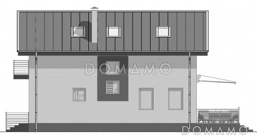 Проект дома с террасой, прямоугольной кухней-гостиной, хозяйской спальней на мансардном этаже с балконом / Фасад 3