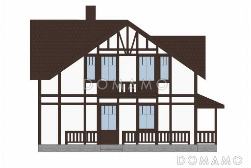 Проект каркасного дома в стиле фахверк с сауной на мансардном этаже / Фасад 1