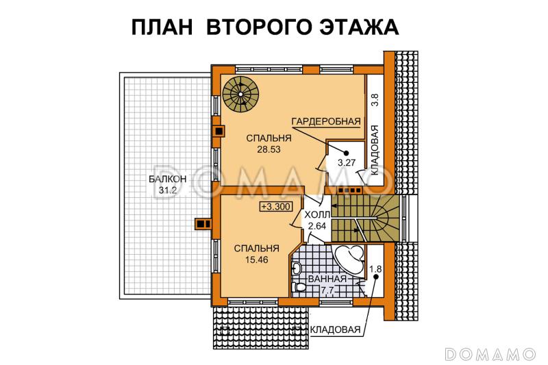 Проект дома с односкатной крышей, большим балконом и сауной / План 2 этажа