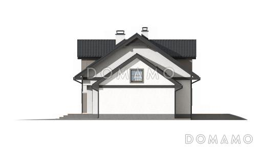 Проект одноэтажного мансардного дома из газобетона с кабинетом, эркером, балконом над ним и гаражом на два автомобиля / Фасад 2