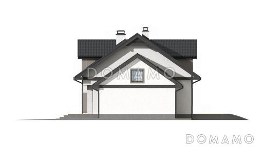 Проект одноэтажного мансардного дома из газобетона с кабинетом, эркером, балконом над ним и гаражом на два автомобиля / Фасад 2