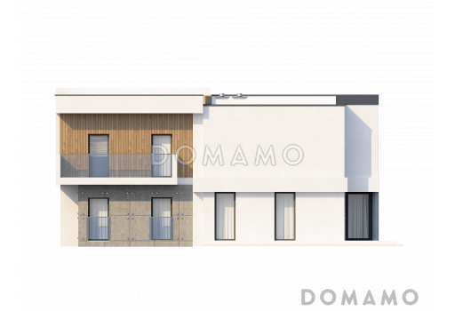 Проект просторного современного двухэтажного дома из кирпича, с пятью комнатами, гаражом и двумя лоджиями / Фасад 3