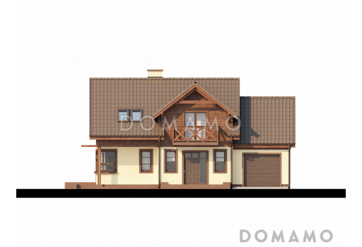 Проект одноэтажного мансардного дома из газобетона с гаражом и тремя спальнями / Фасад 1