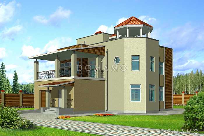 Проект двухэтажного дома с гаражом, просторным балконом и большой столовой Проект двухэтажного дома с гаражом, просторным балконом и большой столовой