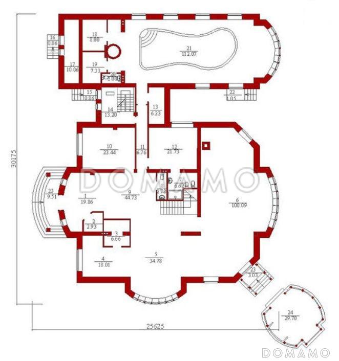 Проект коттеджа с панорамным остеклением / План 1 этажа