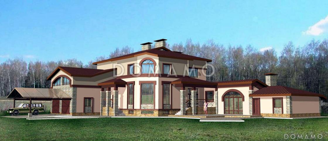 Проект двухэтажного дома с подвалом и пристроенным небольшим бассейном / 1