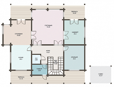 Проект дома из клееного бруса с навесом для авто / План 1 этажа Проект дома из клееного бруса с навесом для авто / План 1 этажа