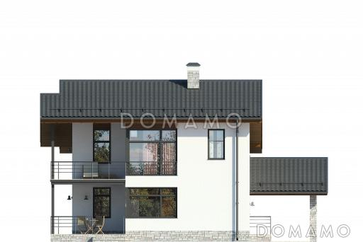 Проект дома с гаражом на одну машину, большой террасой, кабинетом / Фасад 3