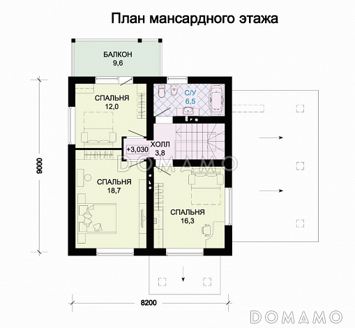 Проект дома из газобетона с навесом для автомобиля / План мансардного этажа Проект дома из газобетона с навесом для автомобиля / План мансардного этажа