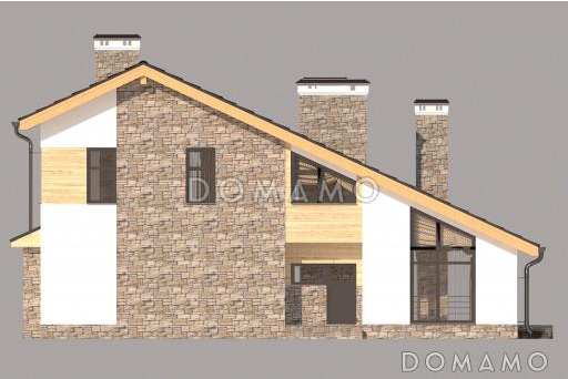 Проект дома с парной, террасой по длине дома, спальней на первом этаже, спортзалом / Фасад 1