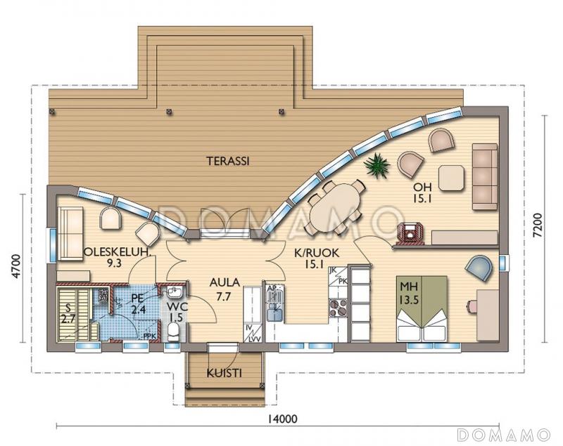 Проект каркасной сауны с большой площадью остекления / План 1 этажа