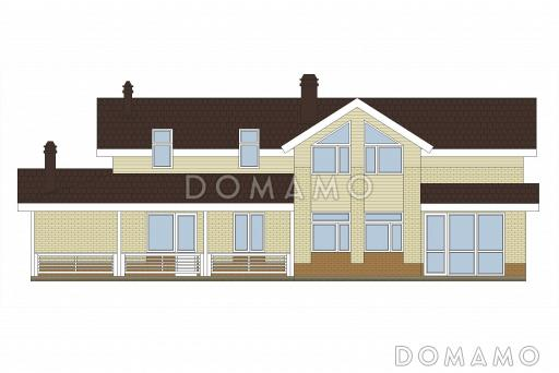 Проект каркасного дома с просторным холлом на мансардном этаже / Фасад 3