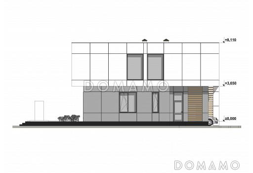 Проект дома с большой террасой и навесом для автомобиля S-158 / Фасад 1