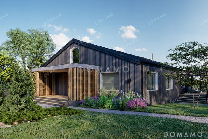 Проект одноэтажного дома с просторной террасой Проект одноэтажного дома с просторной террасой