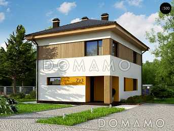 Проект классического двухэтажного дома из газобетона с четырьмя комнатами, техническим помещением и небольшой угловой террасой Проект классического двухэтажного дома из газобетона с четырьмя комнатами, техническим помещением и небольшой угловой террасой