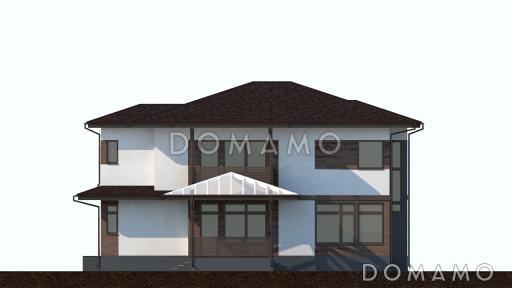 Проект загородного дома с гаражом, гостевой, террасой, кабинетом, балконом / Фасад 3