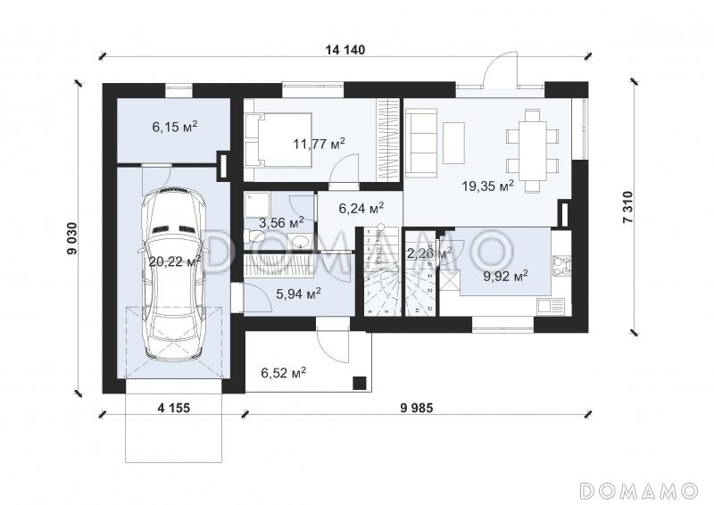 Проект небольшого дома в стиле хай-тек с гаражом S-137 / План 1 этажа