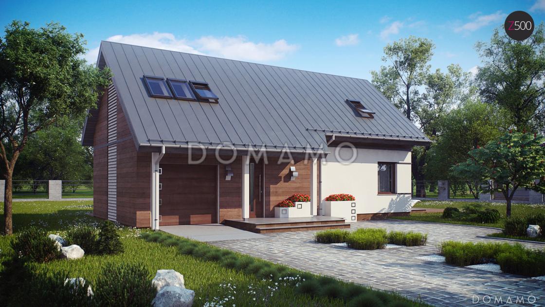 Проект одноэтажного мансардного дома из кирпича с гаражом и большим фронтонным окном / 2