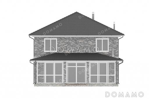 Проект дома с открытой планировкой первого этажа, 5 спальнями, кабинетом и верандой / Фасад 1