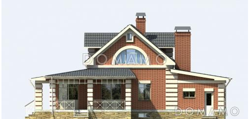 Проект кирпичного дома с полукруглым окном на мансардном этаже / Фасад 3