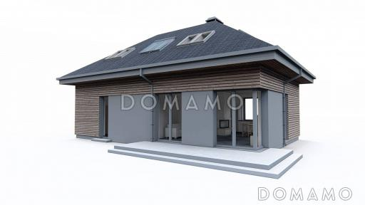 Проект загородного дома с мансардой, гаражом, санузлом на первом этаже, просторной дневной зоной / Фасад 2