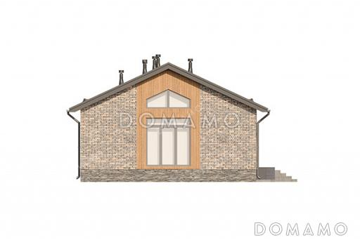 Проект прямоугольного одноэтажного дома с двухскатной фальцевой кровлей, вторым светом и классической отделкой облицовочным кирпичом и планкеном / Фасад 3