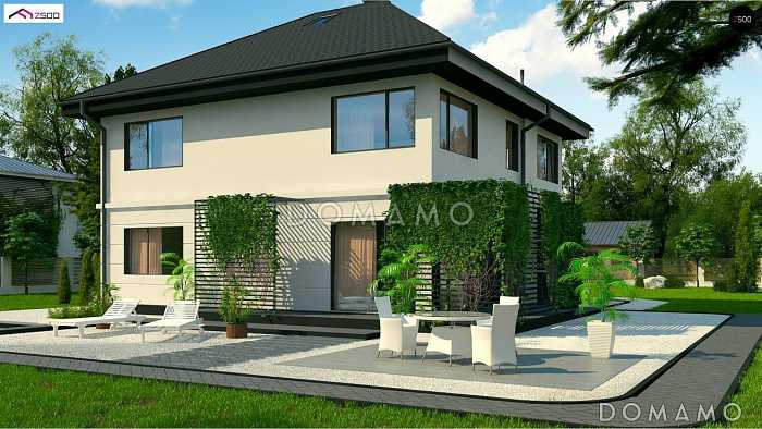 Проект загородного дома с гаражом и террасой над ним, кухней с кладовой, комнатой отдыха на первом этаже Проект загородного дома с гаражом и террасой над ним, кухней с кладовой, комнатой отдыха на первом этаже