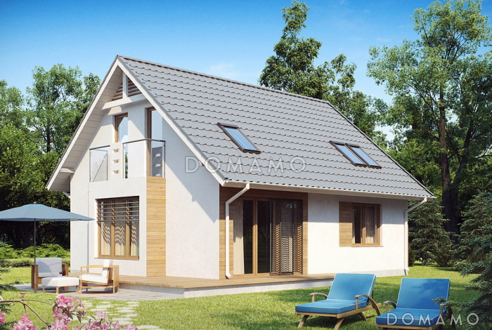 Проект небольшого одноэтажного мансардного дома из кирпича с дополнительной комнатой на первом этаже и эркером Проект небольшого одноэтажного мансардного дома из кирпича с дополнительной комнатой на первом этаже и эркером