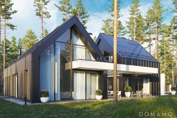 Проект дома с просторной дневной зоной, 4 спальнями, бассейном, сауной и джакузи на террасе Проект дома с просторной дневной зоной, 4 спальнями, бассейном, сауной и джакузи на террасе