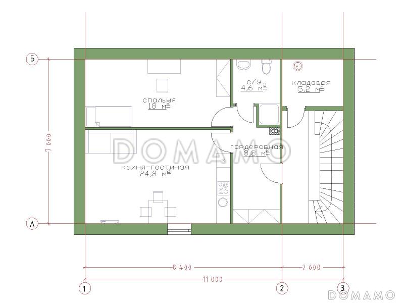 Проект гаража на 2 машины с котельной и  мансардой / План мансардного этажа