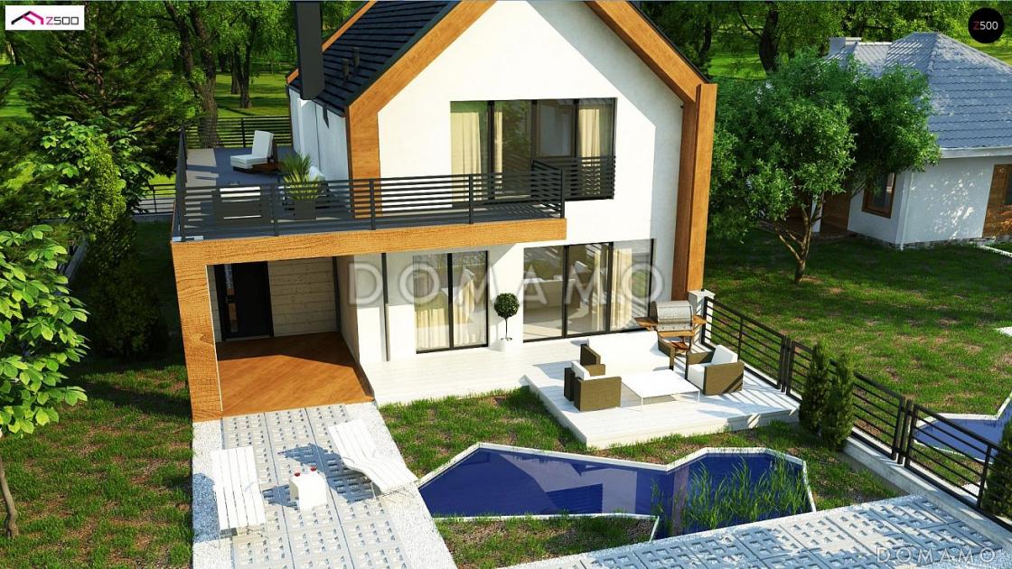 Проект современного двухэтажного дома из газобетона для двух семей, с гаражом и террасой над ним / 5