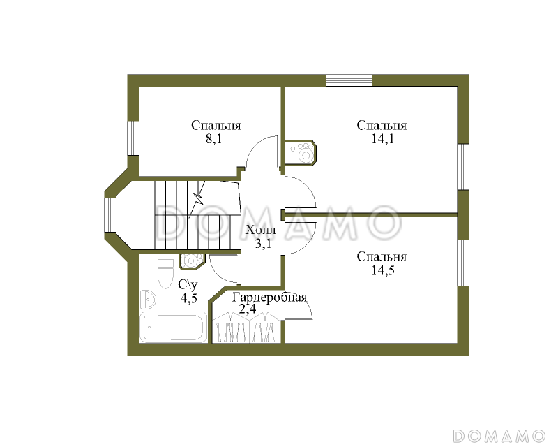 Проект экономичного каркасного дома. / План мансардного этажа