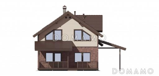 Проект дома из кирпича с местом для установки камина в гостиной / Фасад сзади