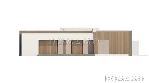 Проект современного одноэтажного дома из кирпича с плоской крышей с тремя спальнями и гаражом / Фасад 4