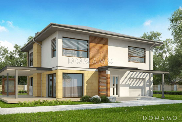 Проект простого комфортного двухэтажного дома из кирпича со вторым светом, тремя спальнями и гаражом