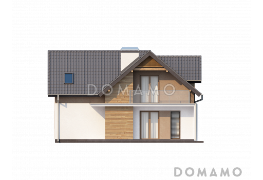 Проект мансардного дома из кирпича с лоджией и гаражом / Фасад 1