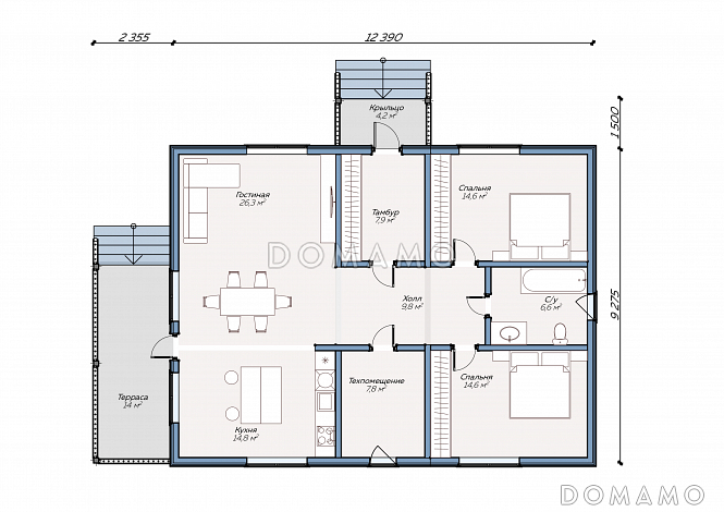 Каркасный дом "Хеннингсен" / План 1 этажа Каркасный дом "Хеннингсен" / План 1 этажа