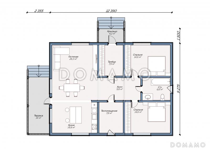 Каркасный дом "Хеннингсен" / План 1 этажа