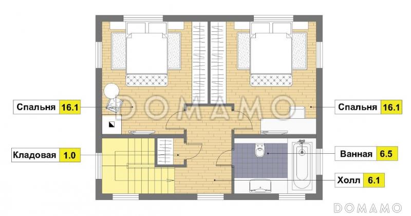 Проект двухэтажного каркасного дома с двумя спальнями на втором этаже / План 2 этажа