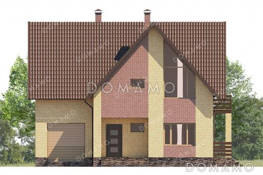 Проект дома с гаражом, четырьмя спальнями, террасой и балконом / Фасад 1