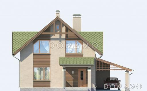 Проект дома из SIP панелей с навесом для автомобиля / Фасад 2