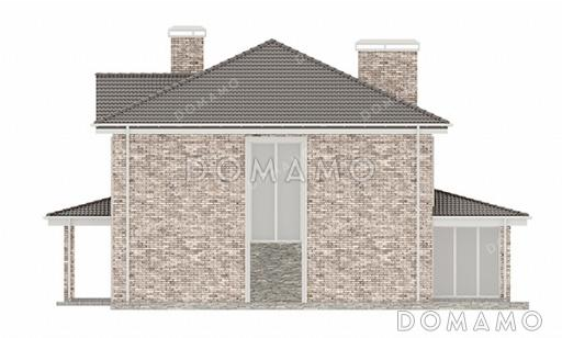 Проект двухэтажного дома с застекленной террасой и 5 спальнями / Фасад 4