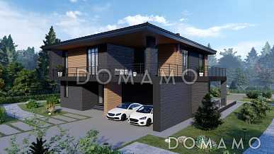 Проект дома в стиле хай-тек с 3 спальнями, большой гостиной, сауной и двухместным автонавесом Проект дома в стиле хай-тек с 3 спальнями, большой гостиной, сауной и двухместным автонавесом