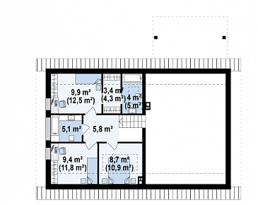 Проект аккуратного одноэтажного дома из кирпича с подземным гаражом и тренажёрным залом в подвальном помещении / План 2 этажа