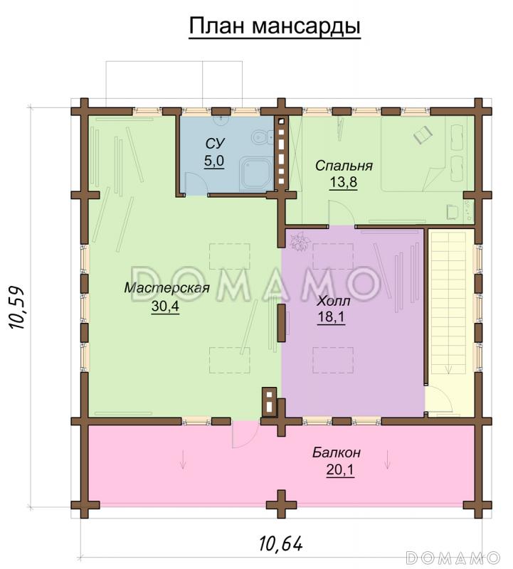 Проект одноэтажного дома с просторной мастерской на мансардном этаже / План #2