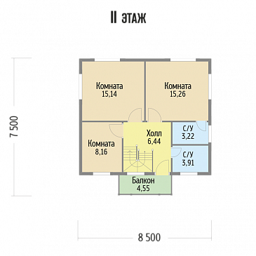 Проект компактного, функционального дома из клееного бруса с деревянной вагонкой / План 2 этажа Проект компактного, функционального дома из клееного бруса с деревянной вагонкой / План 2 этажа