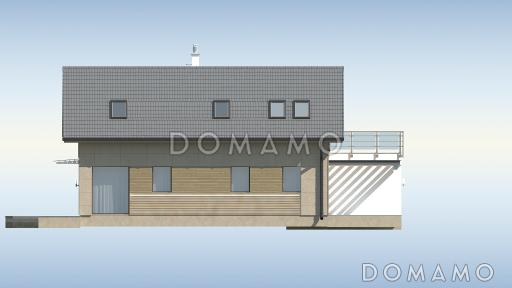 Проект одноэтажного мансардного дома из кирпича с тремя спальнями и террасой над гаражом / Фасад 2