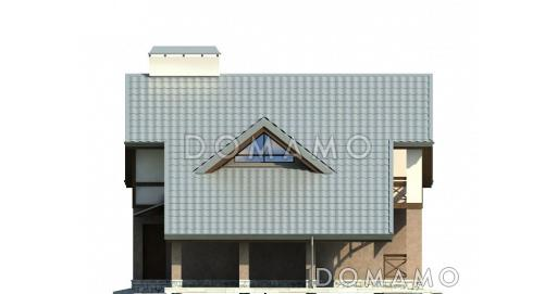 Проект дома из панелей SIP в стиле фахверк с двусветной гостиной и навесом для машины / Фасад 3